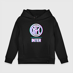 Толстовка оверсайз детская Inter FC в стиле glitch, цвет: черный