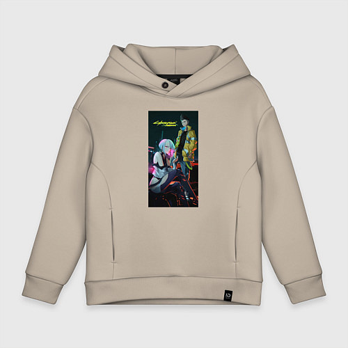 Детское худи оверсайз Аниме Cyberpunk Edgerunners Дэвид и Люси / Миндальный – фото 1