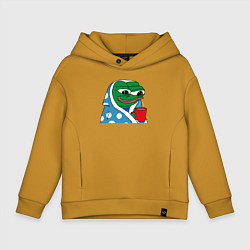 Толстовка оверсайз детская Frog Pepe мем, цвет: горчичный