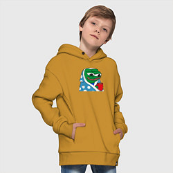 Толстовка оверсайз детская Frog Pepe мем, цвет: горчичный — фото 2