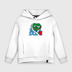 Толстовка оверсайз детская Frog Pepe мем, цвет: белый