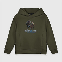 Толстовка оверсайз детская Отец и сын GoW Ragnarok, цвет: хаки