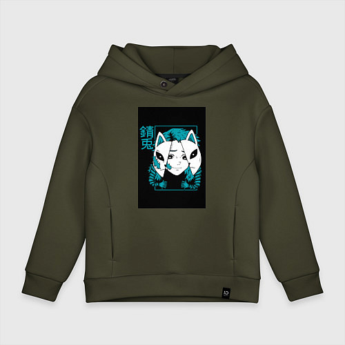 Детское худи оверсайз Макомо - Клинок рассекающий демонов / Хаки – фото 1