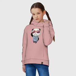 Толстовка оверсайз детская Прикольный пандёныш в темных очках и наушниках, цвет: пыльно-розовый — фото 2