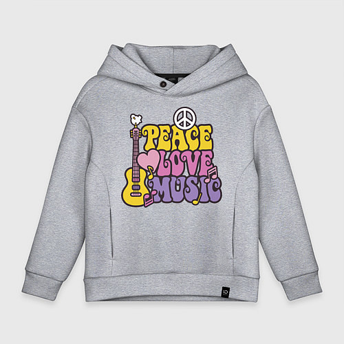 Детское худи оверсайз Мир любовь и музыка / Меланж – фото 1