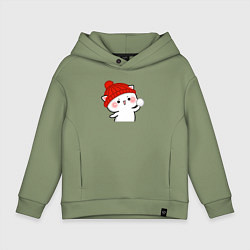 Толстовка оверсайз детская Игра в снежки - белый котик, цвет: авокадо