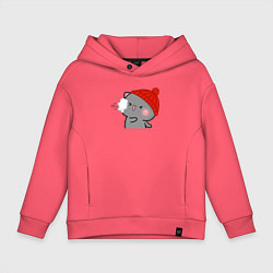 Толстовка оверсайз детская Игра в снежки - серый котик, цвет: коралловый