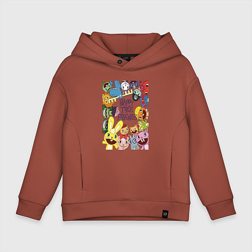 Детское худи оверсайз Happy three friends - poster / Кирпичный – фото 1