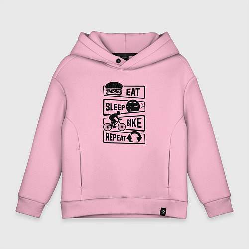 Детское худи оверсайз Eat sleep bike repeat art / Светло-розовый – фото 1