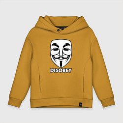 Толстовка оверсайз детская Guy Fawkes - disobey, цвет: горчичный