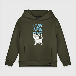 Толстовка оверсайз детская Happy new year - kitten, цвет: хаки