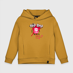 Толстовка оверсайз детская Граффити хип-хоп плеер с наушниками, цвет: горчичный