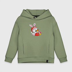 Толстовка оверсайз детская Зайчик с новогодними подарками, цвет: авокадо