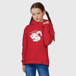 Толстовка оверсайз детская Зайка в шапке Санты, цвет: красный — фото 2