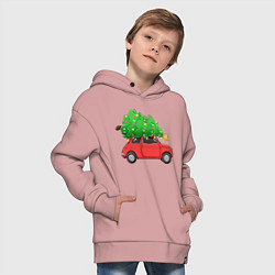 Толстовка оверсайз детская Новогодняя машина с праздничной елкой, цвет: пыльно-розовый — фото 2