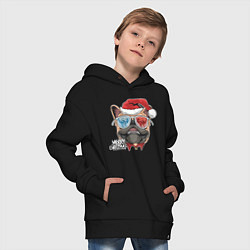 Толстовка оверсайз детская Pug christmas, цвет: черный — фото 2