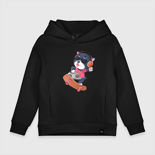Детское худи оверсайз Собака на скейтборде / Черный – фото 1