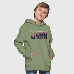 Толстовка оверсайз детская Достопримечательности Лондона, цвет: авокадо — фото 2