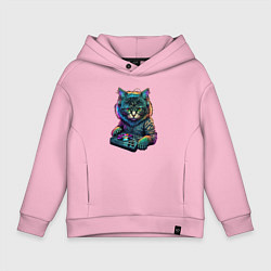Толстовка оверсайз детская Кот диджей, цвет: светло-розовый