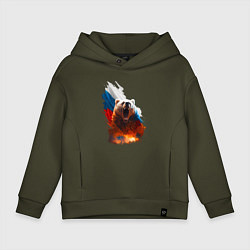 Толстовка оверсайз детская Злой русский медведь, цвет: хаки