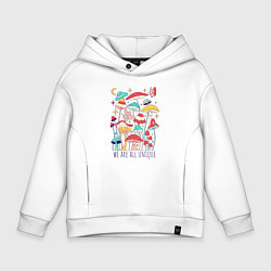 Толстовка оверсайз детская Разные грибочки, цвет: белый