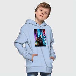 Толстовка оверсайз детская Синтвейв Cyberpunk 2, цвет: мягкое небо — фото 2