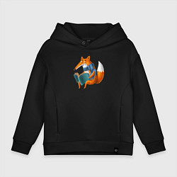 Толстовка оверсайз детская Лисица читает книгу, цвет: черный