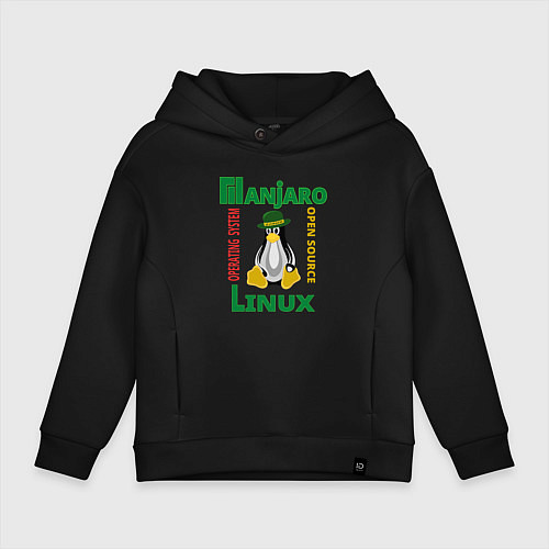 Детское худи оверсайз Линукс пингвин в шляпе / Черный – фото 1