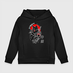 Толстовка оверсайз детская Samurai cat inscription, цвет: черный