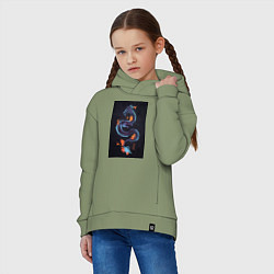 Толстовка оверсайз детская Синий дракон на черном фоне, цвет: авокадо — фото 2