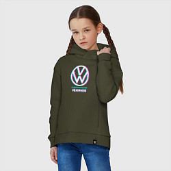 Толстовка оверсайз детская Значок Volkswagen в стиле glitch, цвет: хаки — фото 2