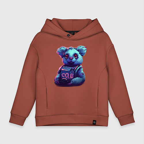 Детское худи оверсайз Техно-коала в неоновом свете / Кирпичный – фото 1