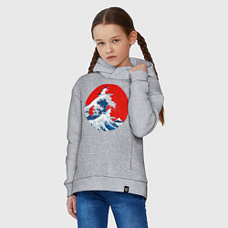 Толстовка оверсайз детская Японская волна с котами, цвет: меланж — фото 2