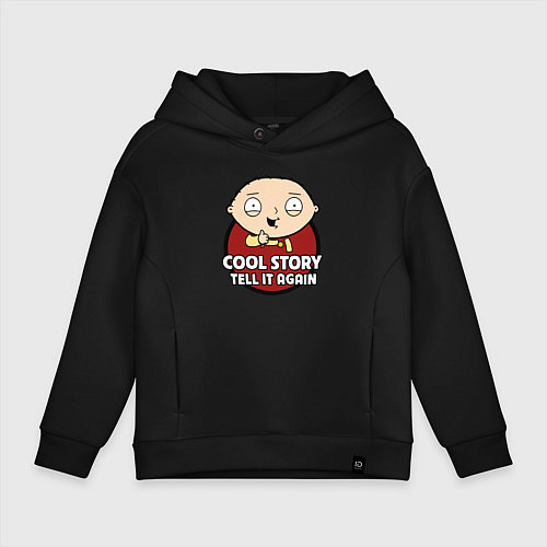 Детское худи оверсайз Крутая история, расскажи ещё раз / Черный – фото 1
