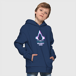 Толстовка оверсайз детская Assassins Creed в стиле glitch и баги графики, цвет: тёмно-синий — фото 2