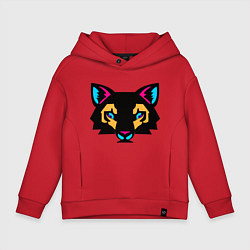 Толстовка оверсайз детская Яркий абстрактный кот, цвет: красный