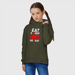 Толстовка оверсайз детская Надпись eat sleep DayZ repeat, цвет: хаки — фото 2