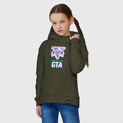 Толстовка оверсайз детская GTA в стиле glitch и баги графики, цвет: хаки — фото 2