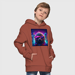 Толстовка оверсайз детская Еж в больших неоновых очках, цвет: кирпичный — фото 2