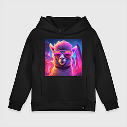 Толстовка оверсайз детская Лама в ярких лучах неона, цвет: черный