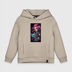 Толстовка оверсайз детская Jinx with cat art League of Legends, цвет: миндальный
