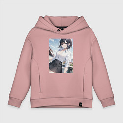Толстовка оверсайз детская Anime girl in town, цвет: пыльно-розовый