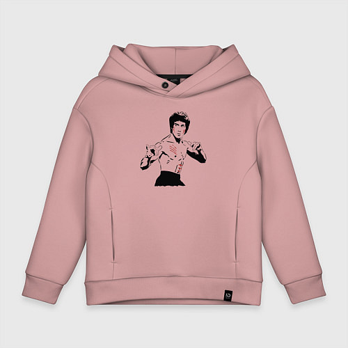 Детское худи оверсайз Брюс Ли в крови / Пыльно-розовый – фото 1