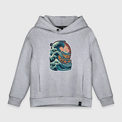 Толстовка оверсайз детская Морской дракон в стиле японского укиё-э, цвет: меланж