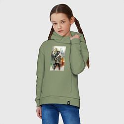 Толстовка оверсайз детская Кибер-ниндзя в мегаполисе - нейросеть, цвет: авокадо — фото 2