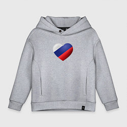 Толстовка оверсайз детская Флаг России в сердце, цвет: меланж