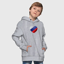 Толстовка оверсайз детская Флаг России в сердце, цвет: меланж — фото 2