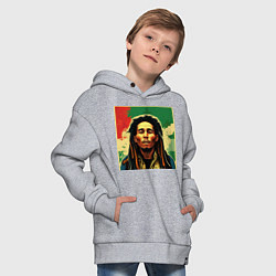 Толстовка оверсайз детская Боб Марли в красных цветах граффити, цвет: меланж — фото 2