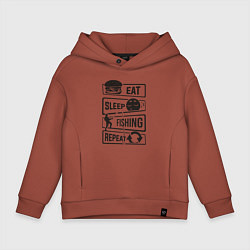 Толстовка оверсайз детская Eat sleep fishing repeat, цвет: кирпичный