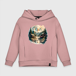 Детское худи оверсайз Японские дома на фоне гор в стиле моротай